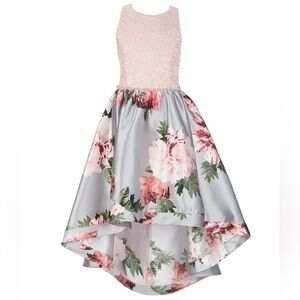 Xtraordinary Kid 14 Big Girl Pink Lace Floral Silver High Low Dress